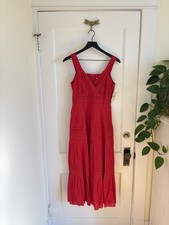 NWT Coldwater Creek Red Tiered Cotton Boho Sleeveless Midi Dress Size 6
