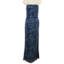 Sean Collection Dress Size Small Strapless Beaded Silk Blue Evening Gown