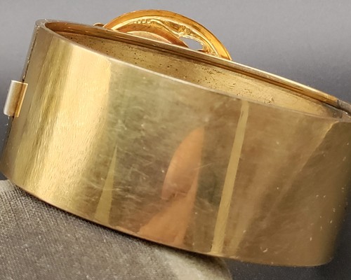 Harry Iskin 1/20th 12KGF Art Deco Wide HInged Bangle Pink Rhinestone - Picture 5 of 6