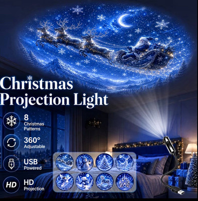 LED Weihnachts Projektor Lampe USB 8 Muster 360° verstellbar HD blau Innen