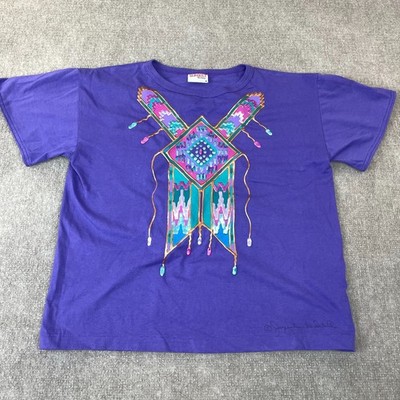 VTG 90s Sunbelt Sportswear Jacqueline De Ribes Purple Puff Paint Aztec T Shirt M
