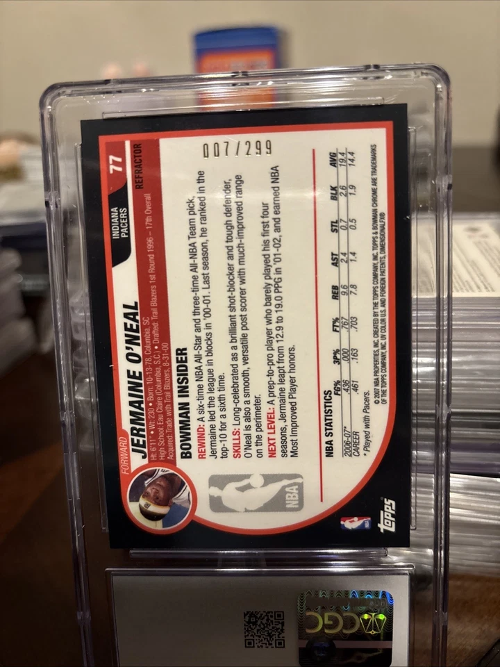 2007-08 Bowman Chrome Jermaine O'Neal 007 /299 Refractor #77JERSEY NUMBER - Image 3 of 3