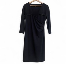 Talbots Petites Women's Black V Neck Dress w/ Breast Pocket Detail Size Mp