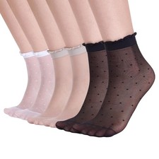 10 Pairs Women's Sheer Ruffle Socks, Summer Ultra Thin Cool Lace Crew Stockin...