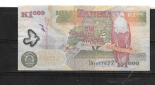 ZAMBIA #44f 2008 1000 KWACHA VF POLYMER BANKNOTE MONEY CURRENCY NOTE BILL