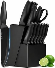 14-Piece Stainless Steel Knife Block Set Kitchen Cooking Knives with Sharpener