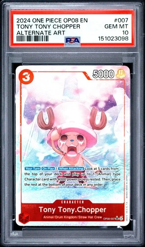 2024 ONE PIECE OP08-TWO LEGENDS ALTERNATE ART #007 TONY TONY CHOPPER PSA 10