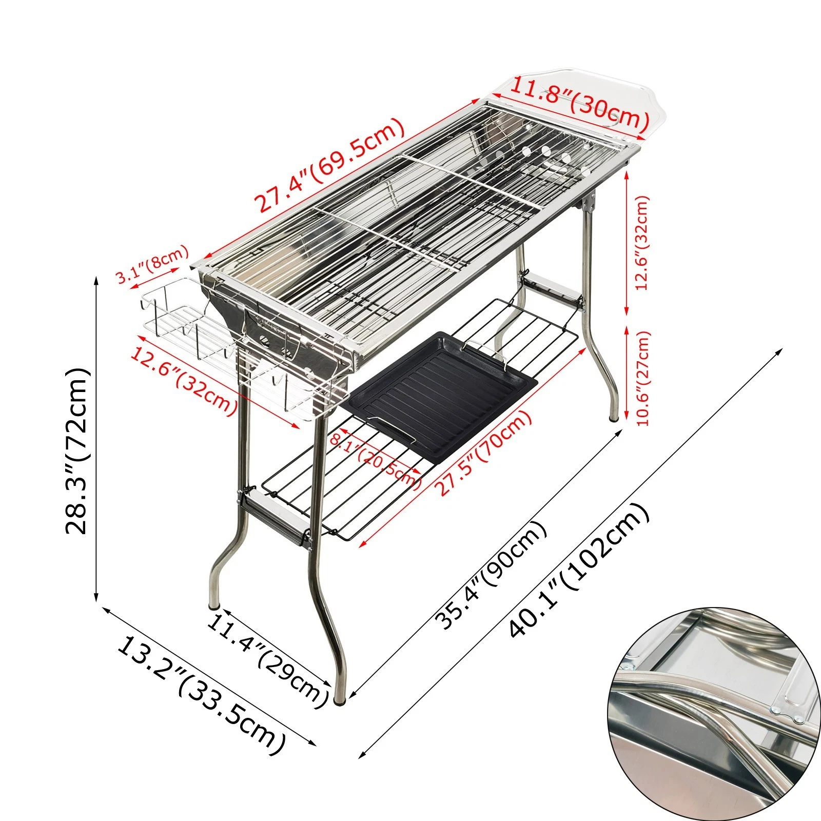 Stainess Steel Folded Charcoal Barbecue Grill Outdoor Picnic Family BBQ Stove