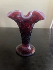 Fenton Glass Plum Opalescent Quilted Trumpet Vase Signed