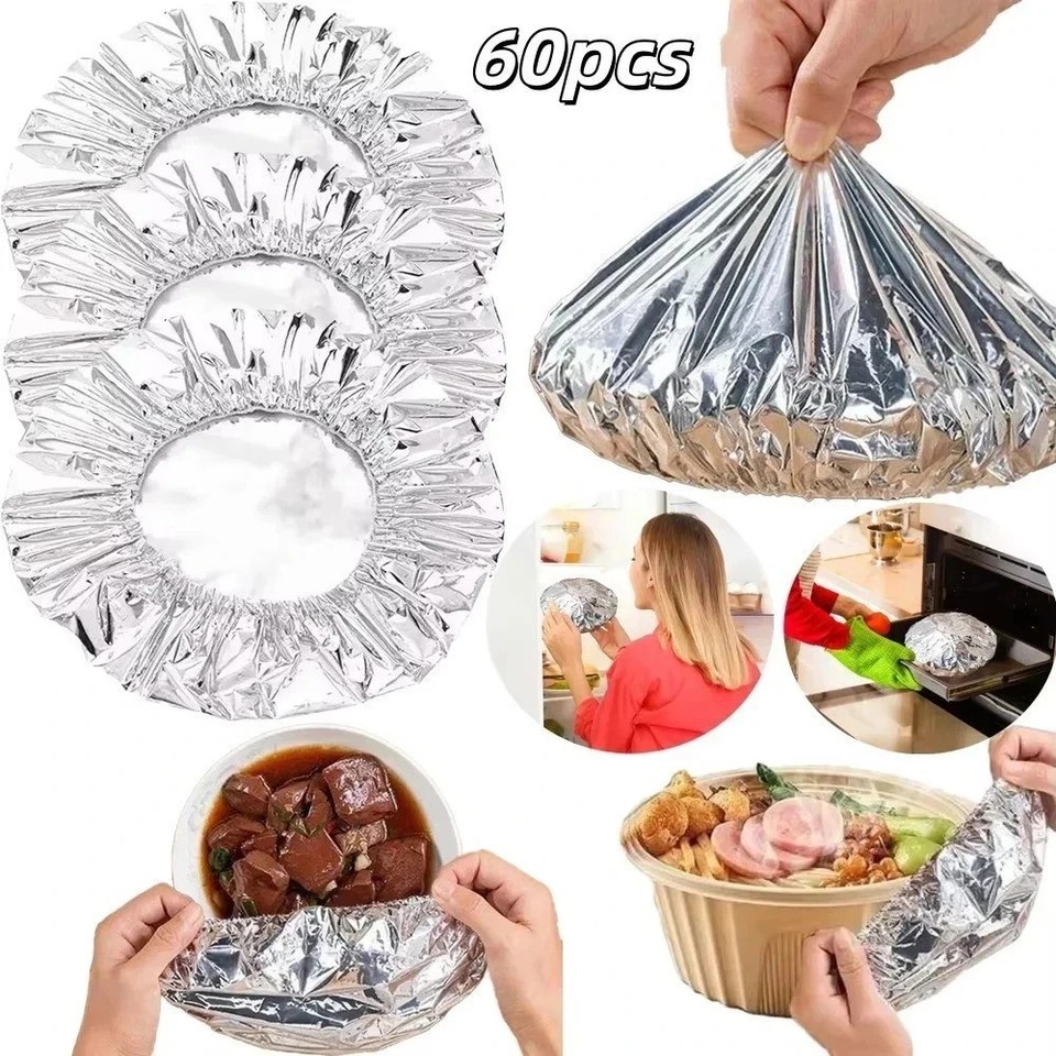 10-60PCS Reusable Aluminum Foil Food Covers Heat Insulation Bowl Pot Lids