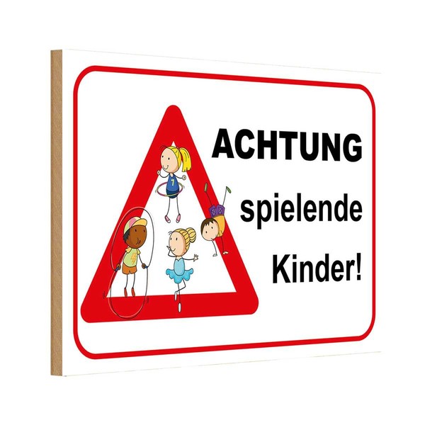 Holzschild 20X30 Cm Achtung Spielende Kinder Warnschild Hinweisschild Deko Gesch-image