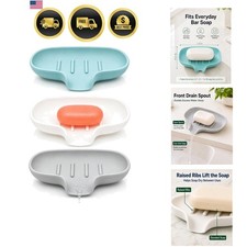 3 Pack Silicone Soap Dish with Drain, Bar Soap Holder for Shower/Bathroom, Se...