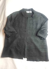 Chicos Jacket Womens Size 2 Black Crinkle Texture 3/4 Sleeve Open Front Blazer