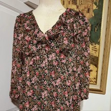 ZARA WOMEN'S CHIFFON FLORAL V CUT RUFFLED MIDI DOLL DRESS- Made In MOROCCO -L-