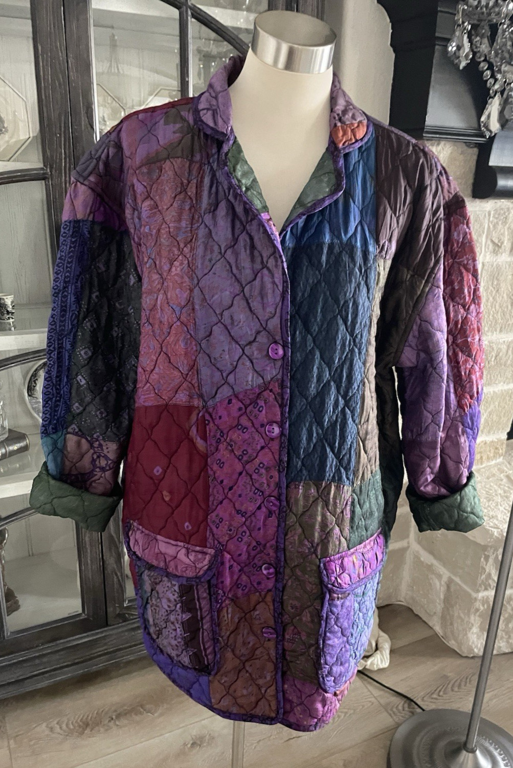 Sacred Threads Long Silk Quilted Patchwork Jacket… - image 1