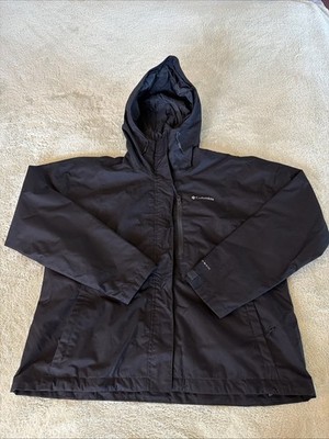 Columbia Women s Omni-Tech Black Hooded Rain Jacket Zipper Pockets XL