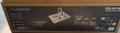 #ad Glacier Bay 33in. Drop In 60 40 Double Bowl 18G Stainless Steel Kitchen Sink Kit $229.99