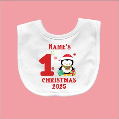 GIFT ME PRETTY Personalised 1st Christmas Baby Bib Customised Xmas Santa First Bib Novelty D4