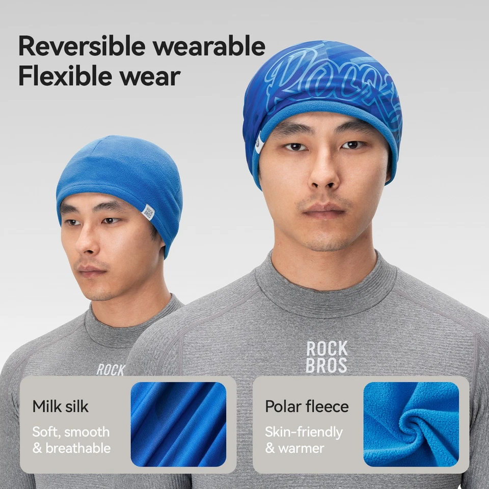 ROCKBROS Invierno Gorro Sombrero Cálido Forrado de Vellón Gorra Calavera Reversible Casco Forro Foto 4 de 4