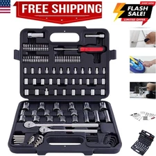120 Piece Socket Set, 1/2, 3/8 & 1/4 Inch Drive Mechanic Tool Kit Metric & St...