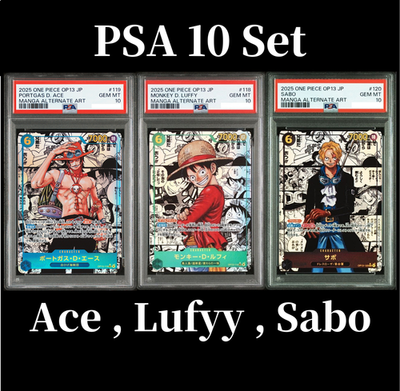 PSA 10 Luffy Ace Sabo OP13-118 119 120 Manga Alt Art Set ONE PIECE
