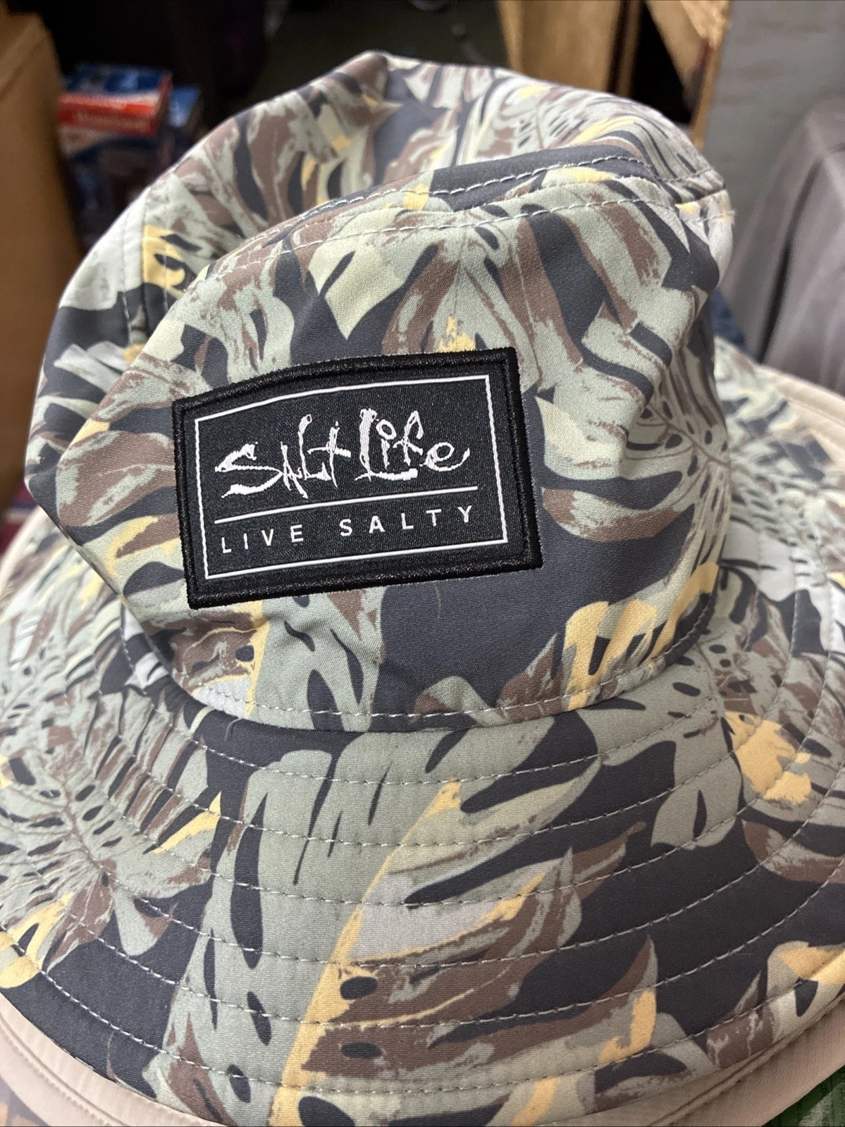 SALT LIFE Logo Hat Cap Bucket Tropical Camo Flat Brim Jungle Green Color NEW