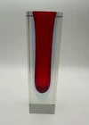 Vintage Murano Blown Art Glass Sommerso Style Vase Ruby Red & Clear Bud