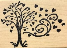 New MAGENTA Rubber Stamp HEART TREE LOVE FLOURISH wd mntd