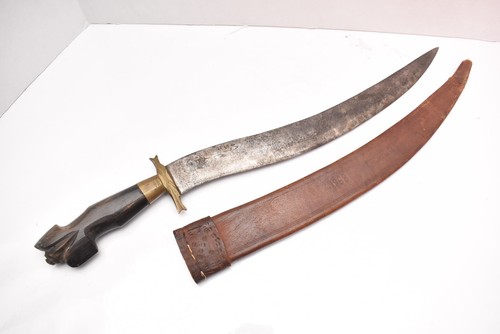 Handgeschmiedete philippinische Cebu Pirah Negrito Bolo Schwert Machete Lederscheide 21 Zoll
