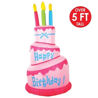 6Ft Birthday Inflatable Cake Outdoor Decorations Blow up Yard Decor LED Lights