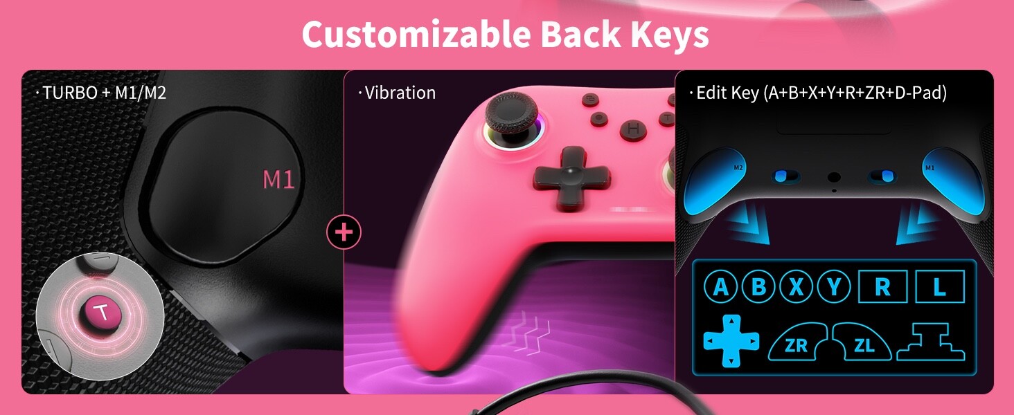 Wireless Controller for PC Switch/Android w/Dual Vibrations/Back Buttons (Pink)