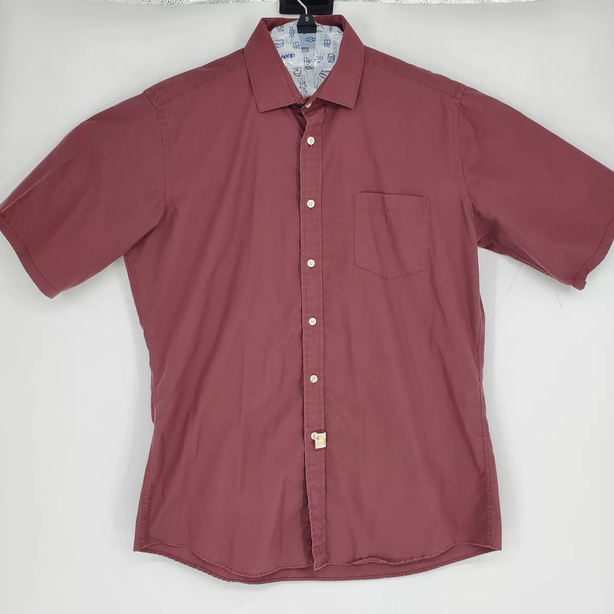 Yves Saint Laurent Vintage YSL Button Up Shirt Mens 16.5 Maroon Pocket 32 33