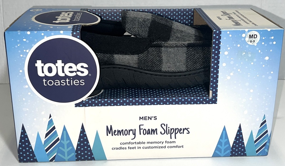 Totes Toasties Memory Foam Mens Slippers Checkered Buffalo 