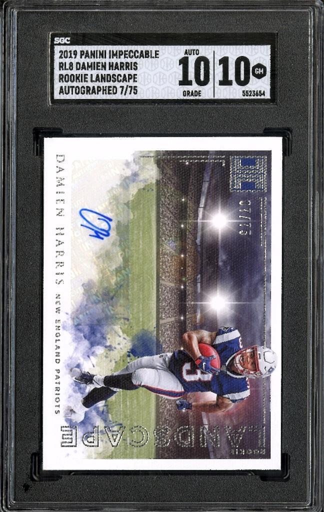 Damien Harris Panini Impeccable Rookie Numbers Patch Autographs #RN8 Base