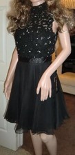 BNWT Ladies Sherri Hill Black Jewel &Lace Floaty Cocktail Short Dress-UK 12,USA8