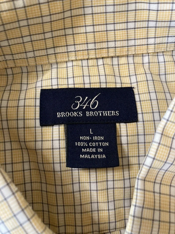 Brooks Brothers 346 Shirt Men's Large Yellow/Blue Check Non-Iron Button Down L/S - Image 4 of 4