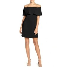Charles Henry Off Shoulder Ruffle Crepe Dress Sz XS Mini Little Black Dress