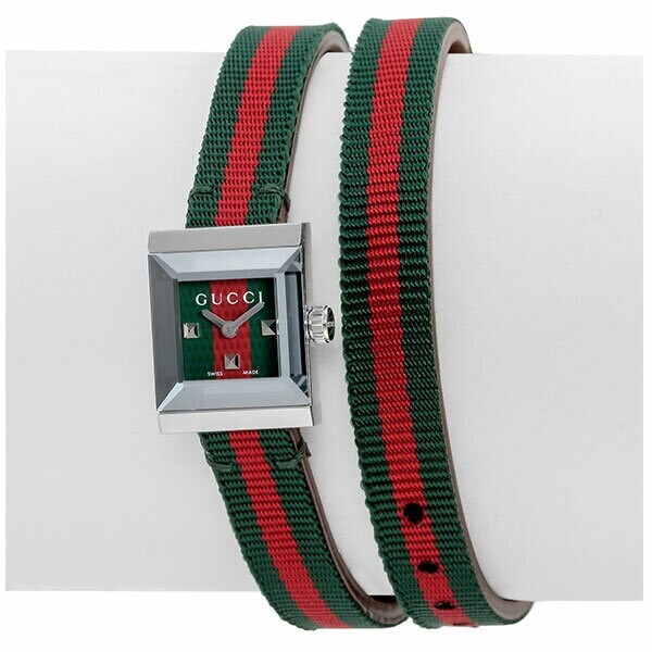 GUCCI ダブルGロゴ 緑/赤　値下げ可 Gucci G-Frame YA128528 Green and Red Dial Stainless Steel Women's