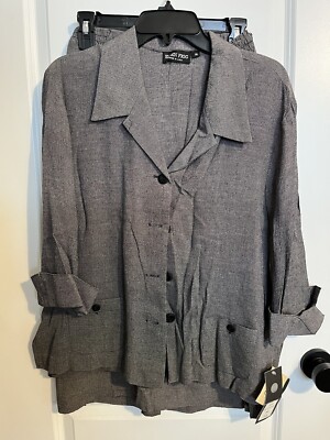 Vintage Ellen Figg Skirt Blouse Set Womens 14/16 Gray NWT Button-up Business