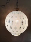 Vintage Fenton *OPALESCENT WHITE COIN DOT* Hanging Swag Globe Lamp  WORKS GC!