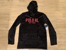 Polo Ralph Lauren Men's Velour Loungewear Long Sleeve Hoodie Black NWT S - XL
