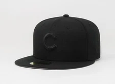 New Era 59Fifty Men Women Hat MLB Chicago Cubs "C" Black on Black Fitted Cap