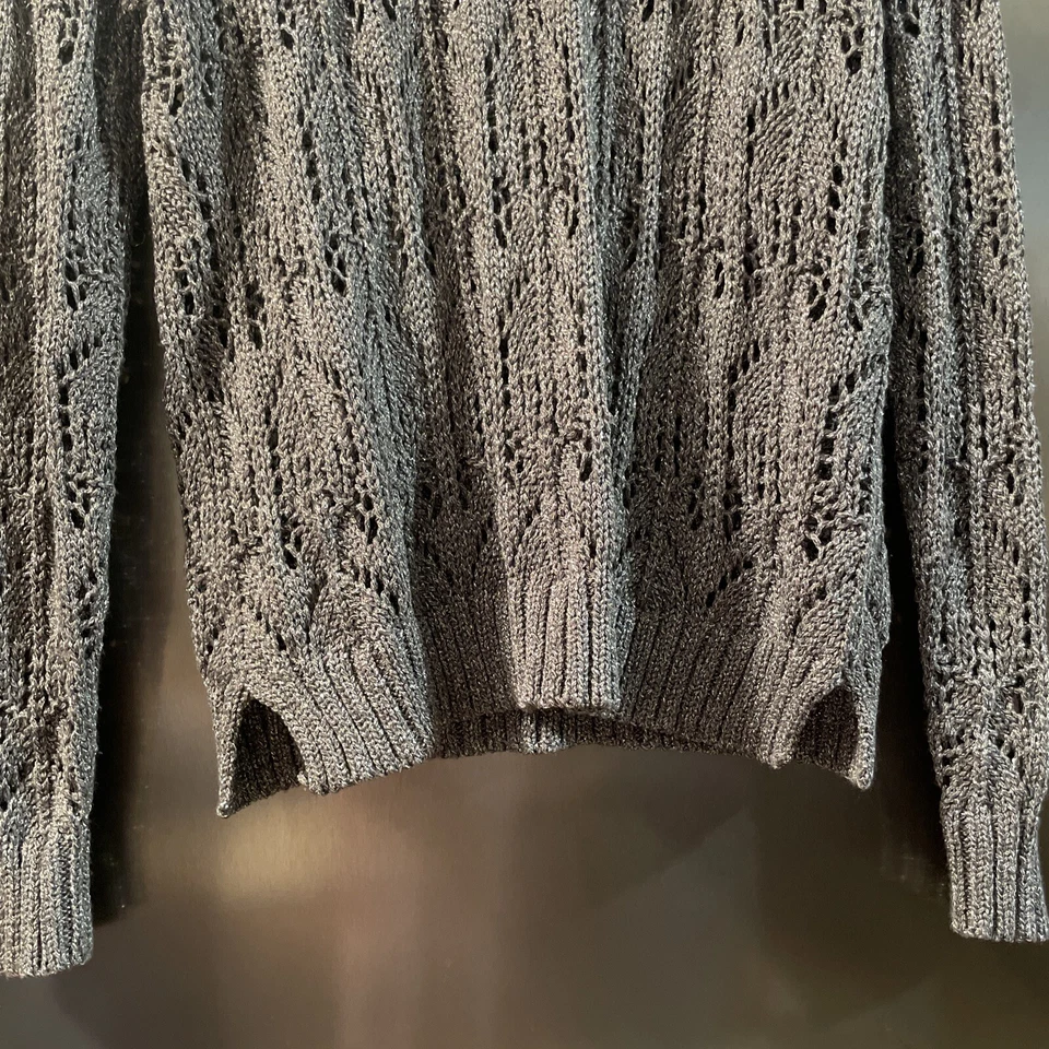 Suéter feminino Preswick & Moore PL prata metálico malha aberta extravagante feriado - Imagem 4 de 4