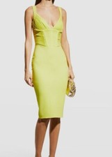 $378 Lavish Alice Women's Green Pleated Corset Ponte V-Neck Midi Dress Size 4