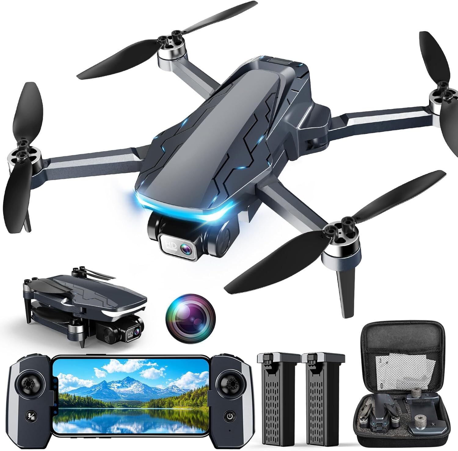 2K HD FPV Brushless Motor Drone with 360° Flip Camera in Black-image