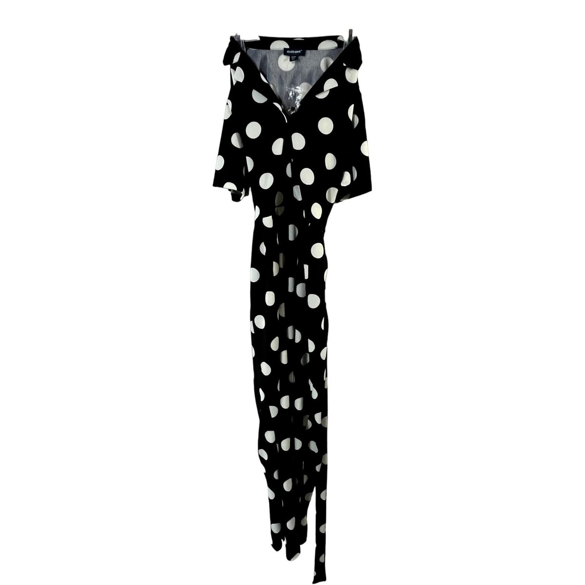 Studio Park x Leah Williams Petite Polka Dot Knit Jumpsuit Black
