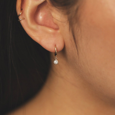 Diamond Earring Single, One Earring of 11mm Diamond Huggie, Charm Earring