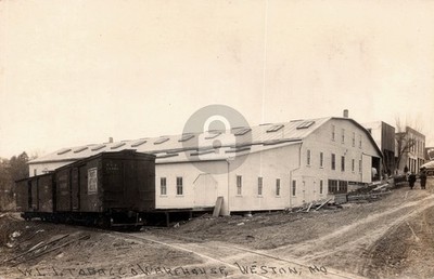 Weston MO Loose Leaf Tobacco Warehouse Burlington Railroad #2 RPPC Postcard COPY
