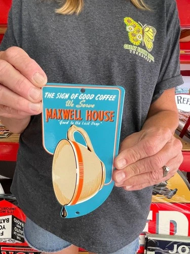 Vintage Old Style Sign Maxwell House Coffee 7x3 Door Push NOT Porcelain Made USA