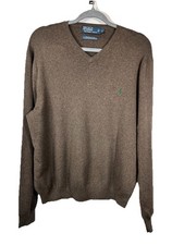Polo Ralph Lauren Pima Cotton V-Neck Sweater Brown Large L Pony Old Money Preppy